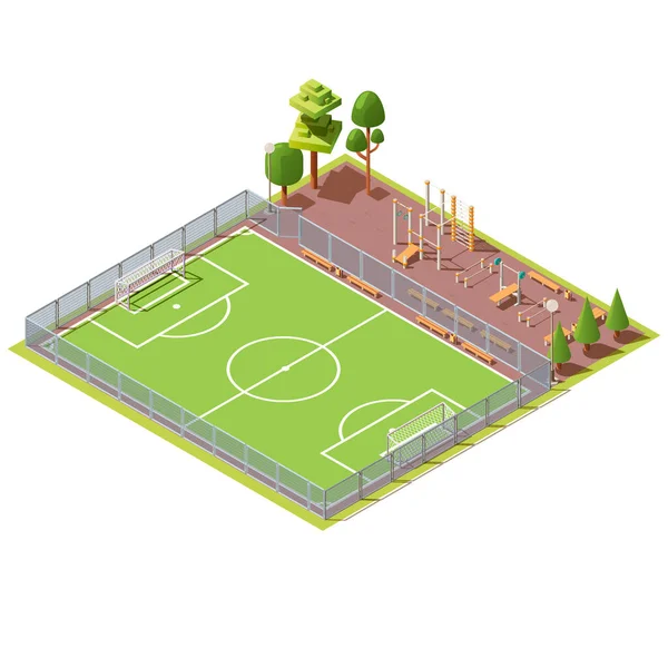Campo de futebol isométrico com área de treino — Vetor de Stock