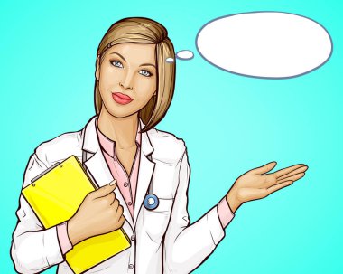 Steteskop ve kitap hastalarını karşılayan bir doktor.