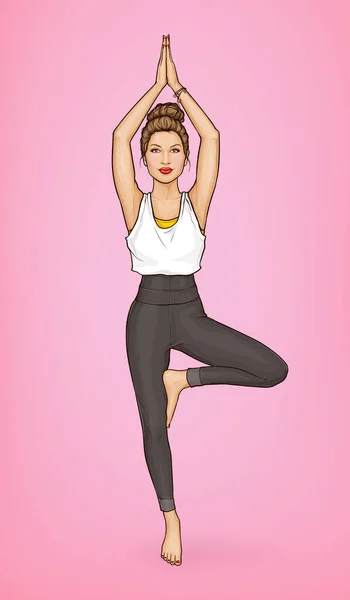 Jeune femme pratique le yoga et la méditation — Image vectorielle