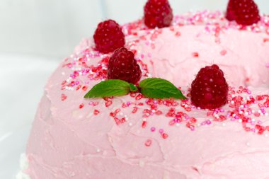 Gugelhupf kek pembe buttercream ve ahududu