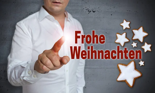 Frohe Weihnachten (in german merry christmas) touchscreen is ope — Stock Fotó