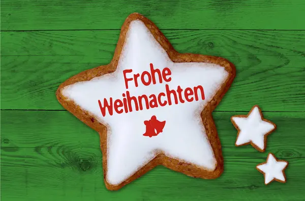 Frohe Weihnachten (a német boldog karácsonyt) fahéj csillag-g — Stock Fotó