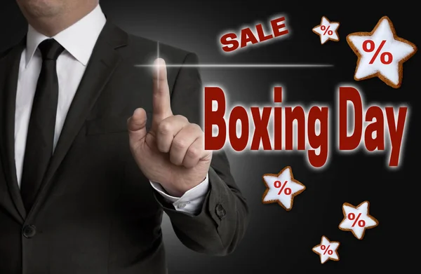 Boxing Day touchscreen is operated by businessman — Stock Photo, Image