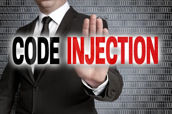 Code injection with matrix is shown by businessman — Stock Photo, Image