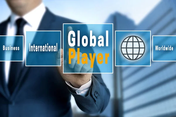 Global Player Ekran Dotykowy Obsługiwany Jest Przez Biznesmena — Zdjęcie stockowe