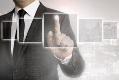 İşadamı kentsel arka plan şablonu kavramı ile.