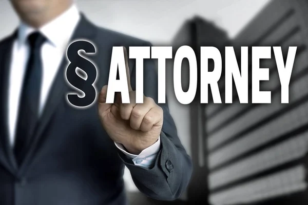 Attorney touchscreen is operated by businessman — Stock Photo, Image