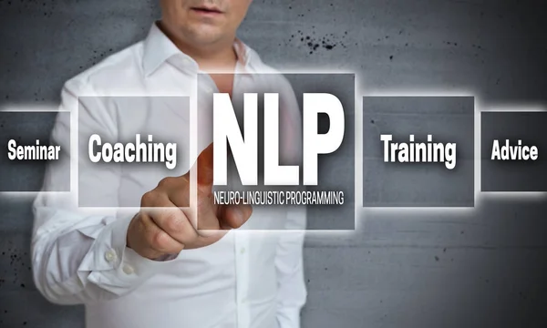 NLP touch scherm concept achtergrond is getoond door man — Stockfoto