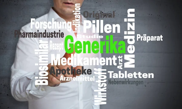 Generika (in german Generic) wordcloud touchscreen is operated b