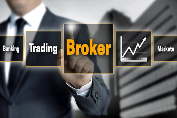 Broker touchscreen is operated by businessman — Stock Photo, Image