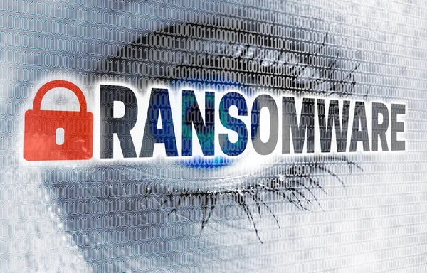Mata ransomware dengan matriks melihat konsep penampil — Stok Foto