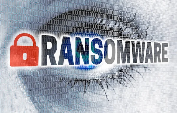 Ransomware oog met matrix kijkt viewer concept — Stockfoto