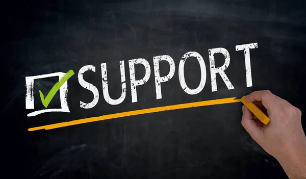 Support is written by hand on blackboard — Stock Photo, Image