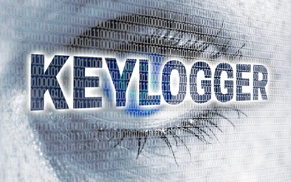 Keylogger eye with matrix looks at viewer concept — Stock Photo, Image
