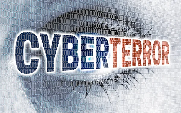 Cyberterror oog met matrix kijkt viewer concept — Stockfoto