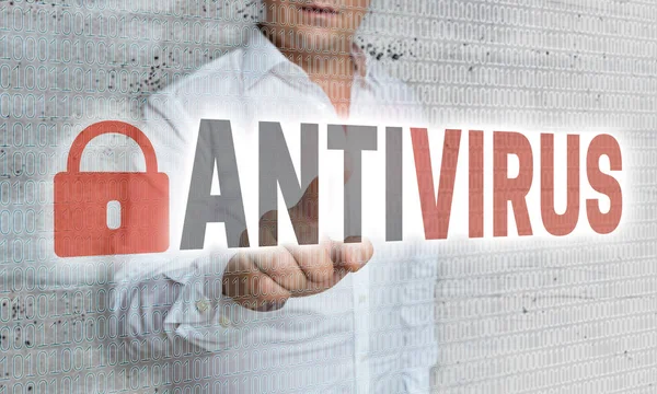 Antivírus com conceito de matriz e empresário — Fotografia de Stock