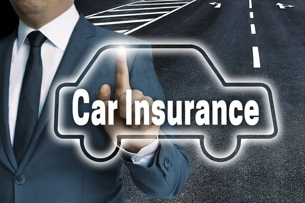 Car Insurance touchscreen is operated by man concept — Stock Photo, Image