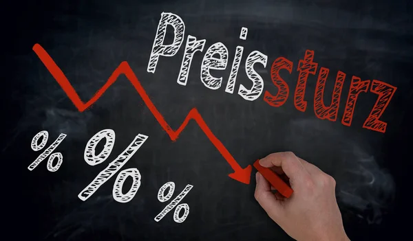 Preissturz (in german price fall) is written by hand on blackboa — Stock Photo, Image