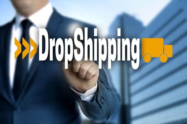 DropShipping touchscreen is operated by businessman — Stock Photo, Image