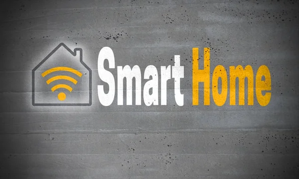 Akıllı ev beton duvar kavramı arka plan üzerinde