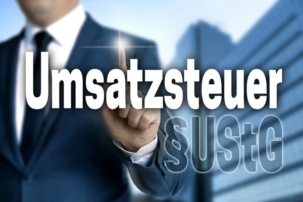 Umsatzsteuer (in german Sales tax) touchscreen is operated by bu — Stock Photo, Image