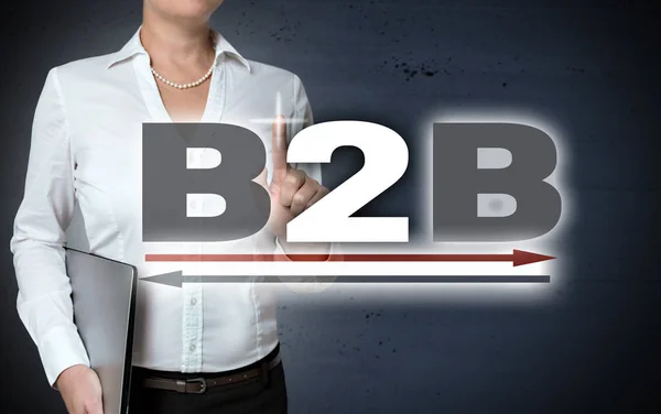 B2B touchscreen shown by businesswoman — Stock Photo, Image