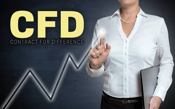 Pantalla táctil CFD mostrada por una mujer de negocios — Foto de Stock