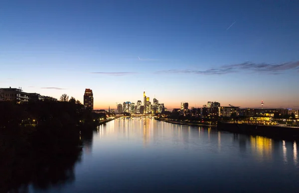 Frankfurt am Main Skyline bei Sonnenuntergang Hessen — Stockfoto