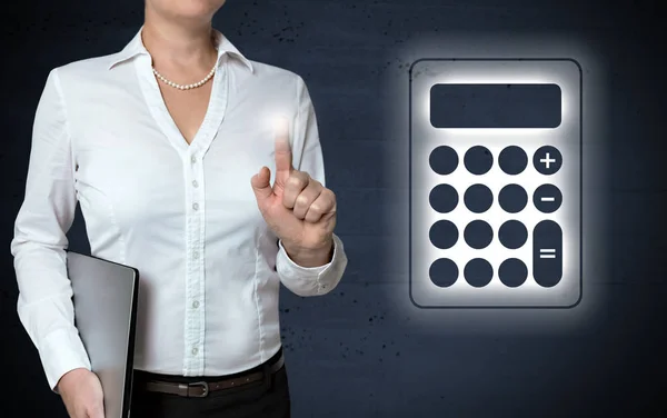 Calculator Touchscreen Shown Businesswoman — Stock Photo, Image