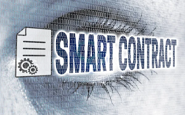 Smart contract eye with matrix looks on viewer concept — Stock Photo, Image