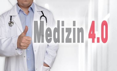 Medizin 4.0 (tıpta Alman) kavramı ve başparmak ile doktor 