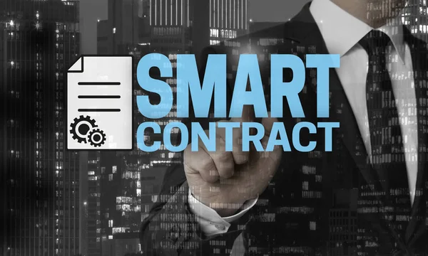 Smart contract concept is shown by businessman — Stock Photo, Image