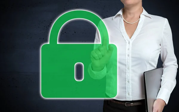 U-lock touchscreen wordt weergegeven door zakenvrouw — Stockfoto