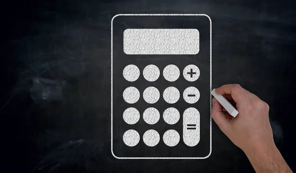 Farby do przekazania Kalkulator kredą na tablicy koncepcji — Zdjęcie stockowe