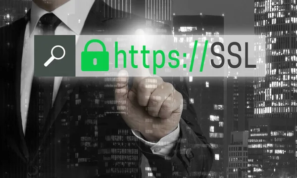 SSL Browser Concept is shown by businessman — Stock Photo, Image