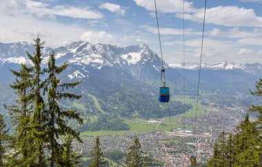 Alpler panorama gondol Garmisch-Partenkirchen Bavyera Alman ile