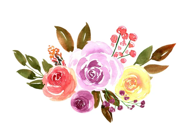 Watercolor Loose Flowers Beautiful Clip Art Elegant Floral Bouquet Banner — Stock Photo, Image