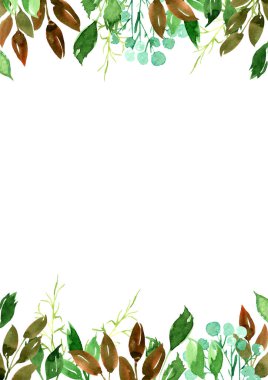 Suluboya güzel gevşek stil yeşil yaprak çerçevesi. Davetiye, düğün, bayrak, tebrik kartı tasarımı için modern renk modası, poster.