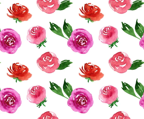 Aquarela bela minúsculo sem costura rosa e rosas rosas padrão de flor. Impressão infinita para têxteis, roupas, moda, roupa de cama, vestido, capa, papel de parede. Arte pintada à mão em estilo moderno e moderno . — Fotografia de Stock