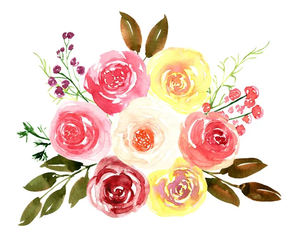 Aquarela Flores Soltas Belas Clip Art Elegante Buquê Floral Banner — Fotografia de Stock