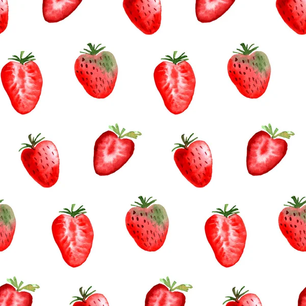 Ripe Strawberry Watercolor Seamless Pattern Endless Print Textile Clothes Fashion — Stock Photo, Image