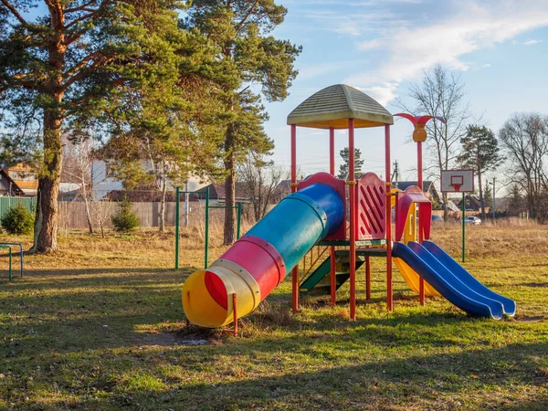 Empty playground in winter time at sunny day — Stock Photo, Image
