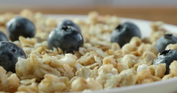 Healthy breakfast - flakes with fresh ripe blueberry — 비디오