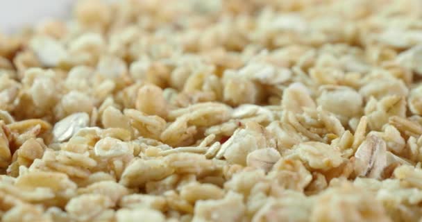 Čerstvé muesli ze semen a vloček, detailní záběr — Stock video