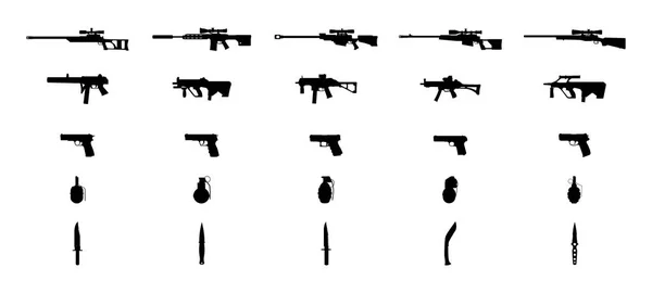 Weapons silhouettes set. — Stock Vector