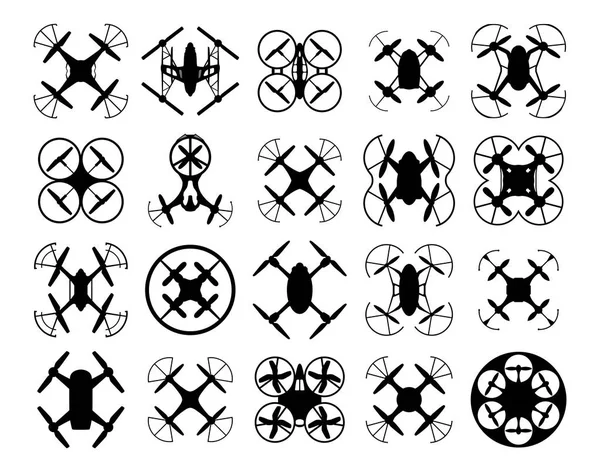 Drone silhouettes set. — Stock Illustration Drone silhouettes set. Vector Graphics