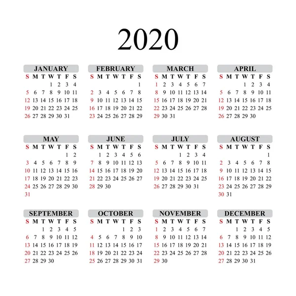 Diseño del calendario vectorial para el año 2020. EPS10 . — Archivo Imágenes Vectoriales