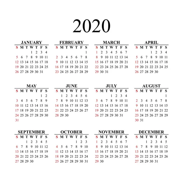 Diseño del calendario para el año 2020. Vector EPS10 . — Vector de stock