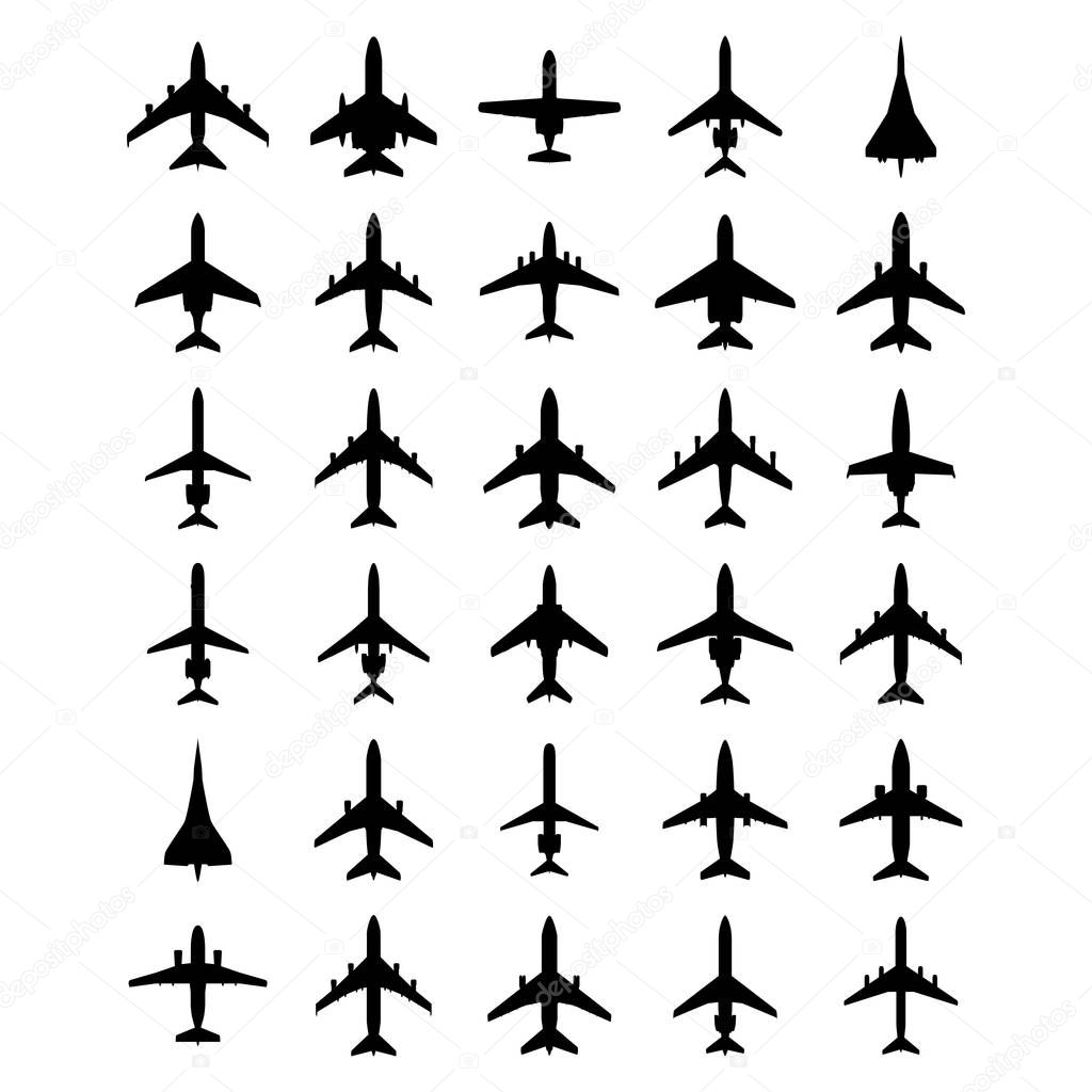 Passenger airplanes silhouette set.  Vector EPS10. 