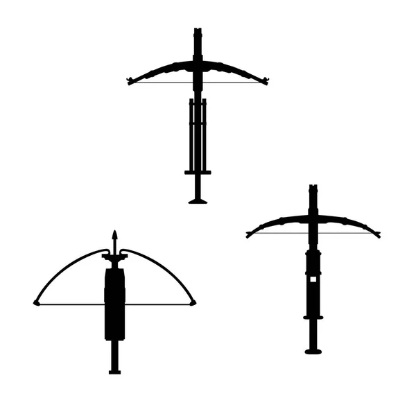 Ensemble Vieilles Armes Arbalète Ancienne Isolée Sur Fond Blanc Vecteur — Image vectorielle